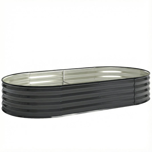 Outsunny Galvanised Raised Garden Bed, Metal Planter Box with Safety Edging, for Flowers, Herbs, Succulents, Dark Grey