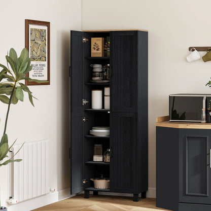 HOMCOM Freestanding Kitchen Cupboard, 4-Door Storage Cabinet with Adjustable Shelves, Modern Kitchen Pantry for Dining Room, 170cm, Black