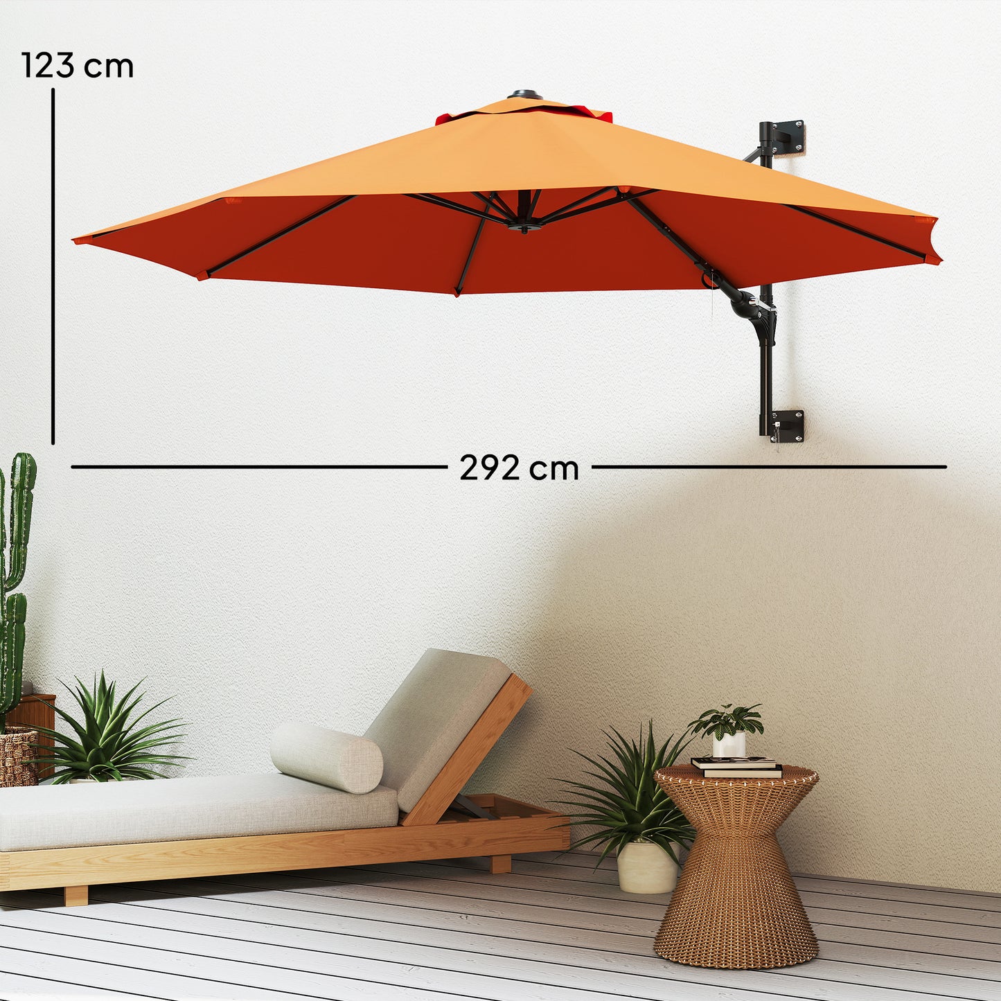 Outsunny 3(m) Parasol ścienny z uchwytem - pomarańczowy