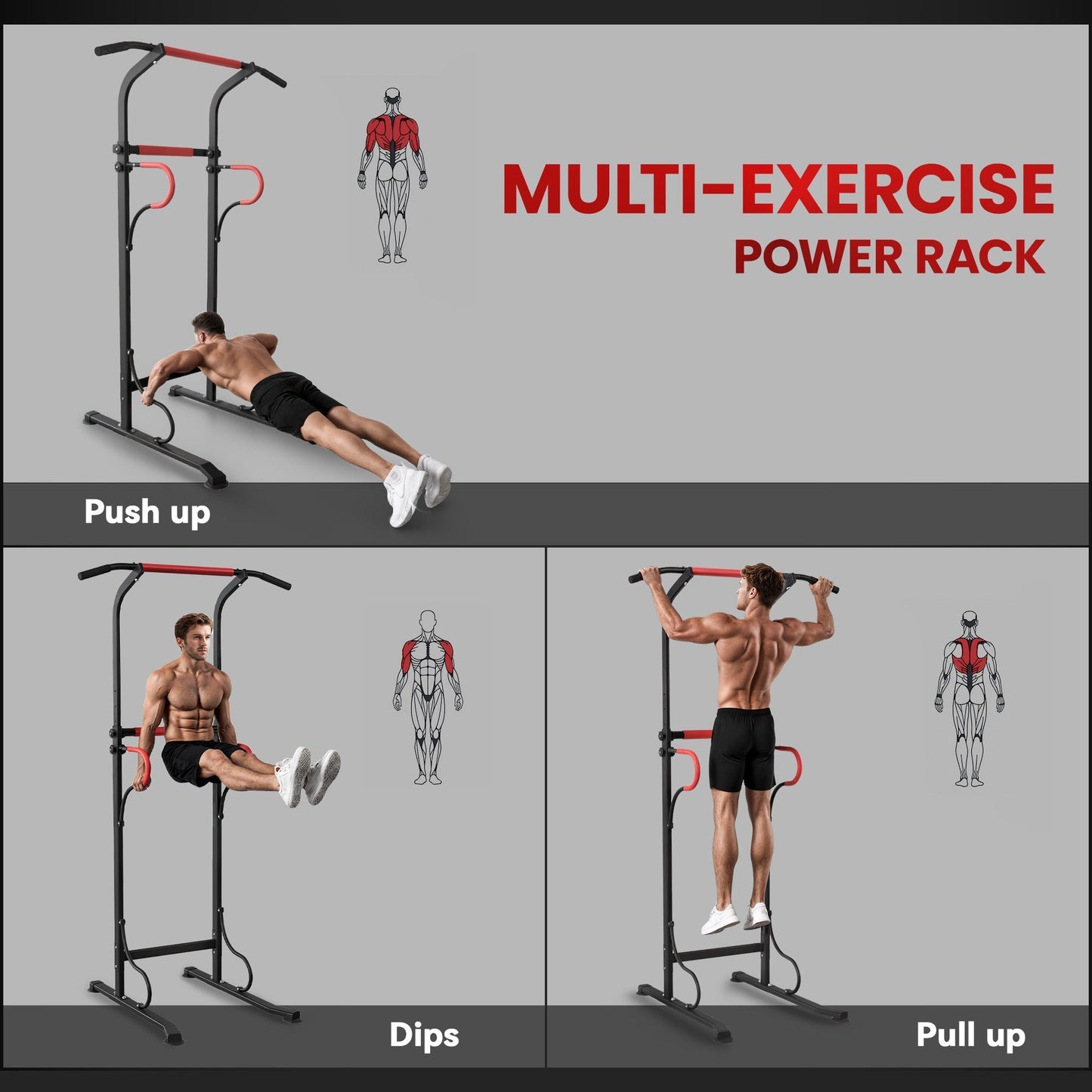 HOMCOM Steel Multi-Use Exercise Power Tower Pull Up Station Adjustable Height W/ Grips