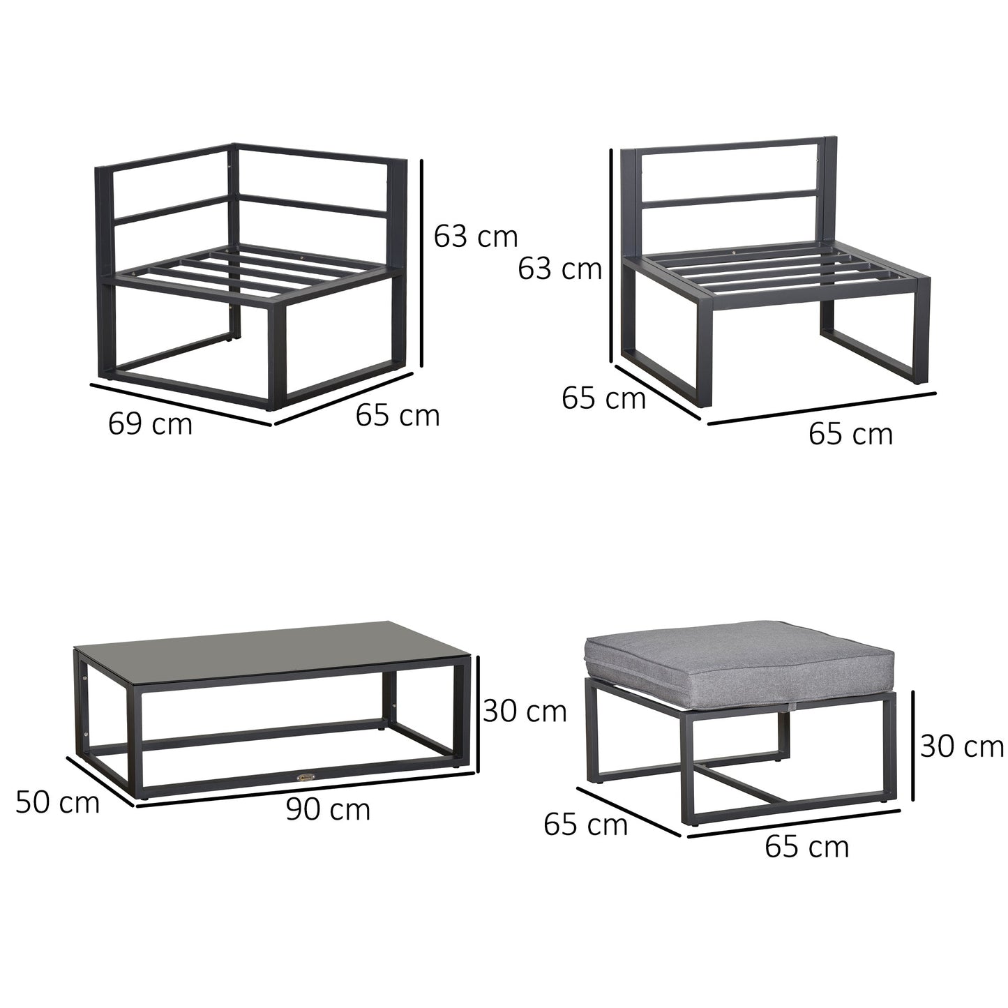 Outsunny 5 Piece Outdoor Patio Furniture Set, Sofa Couch with Glass Coffee Table, Cushioned Chairs and Metal Frame, for Balcony Garden Backyard, Grey