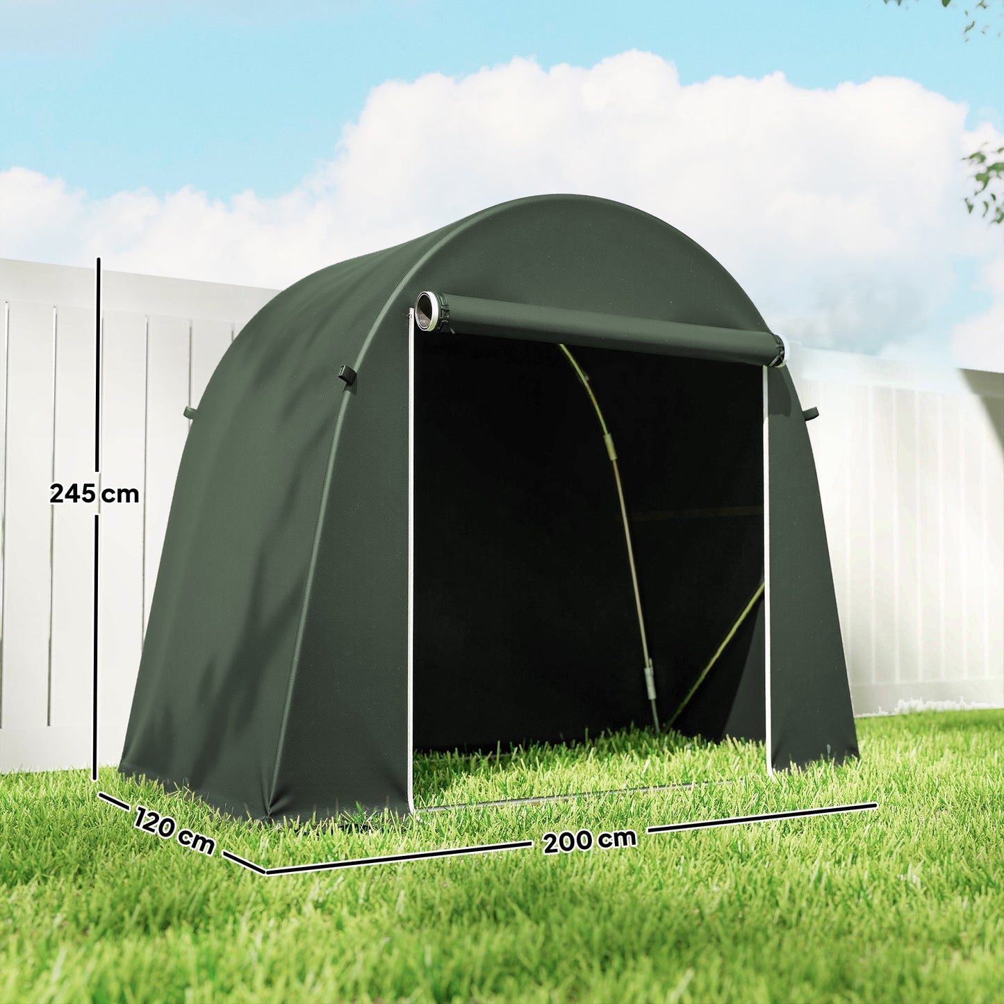 Outsunny 8 x 4 ft Garden Storage Tent, Waterproof Bike Tent with Roll-up Zipper Door and Galvanised Metal Frame, Green