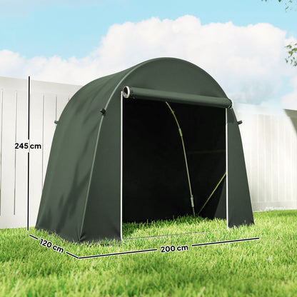 Outsunny 8 x 4 ft Garden Storage Tent, Waterproof Bike Tent with Roll-up Zipper Door and Galvanised Metal Frame, Green