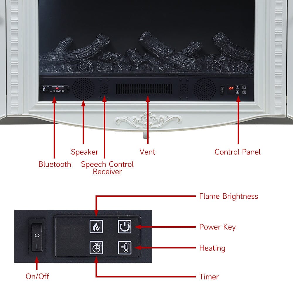Smallbee Freestanding Fireplaces 180cm W TV Stand 30 Inch Electric Fireplace with Remote