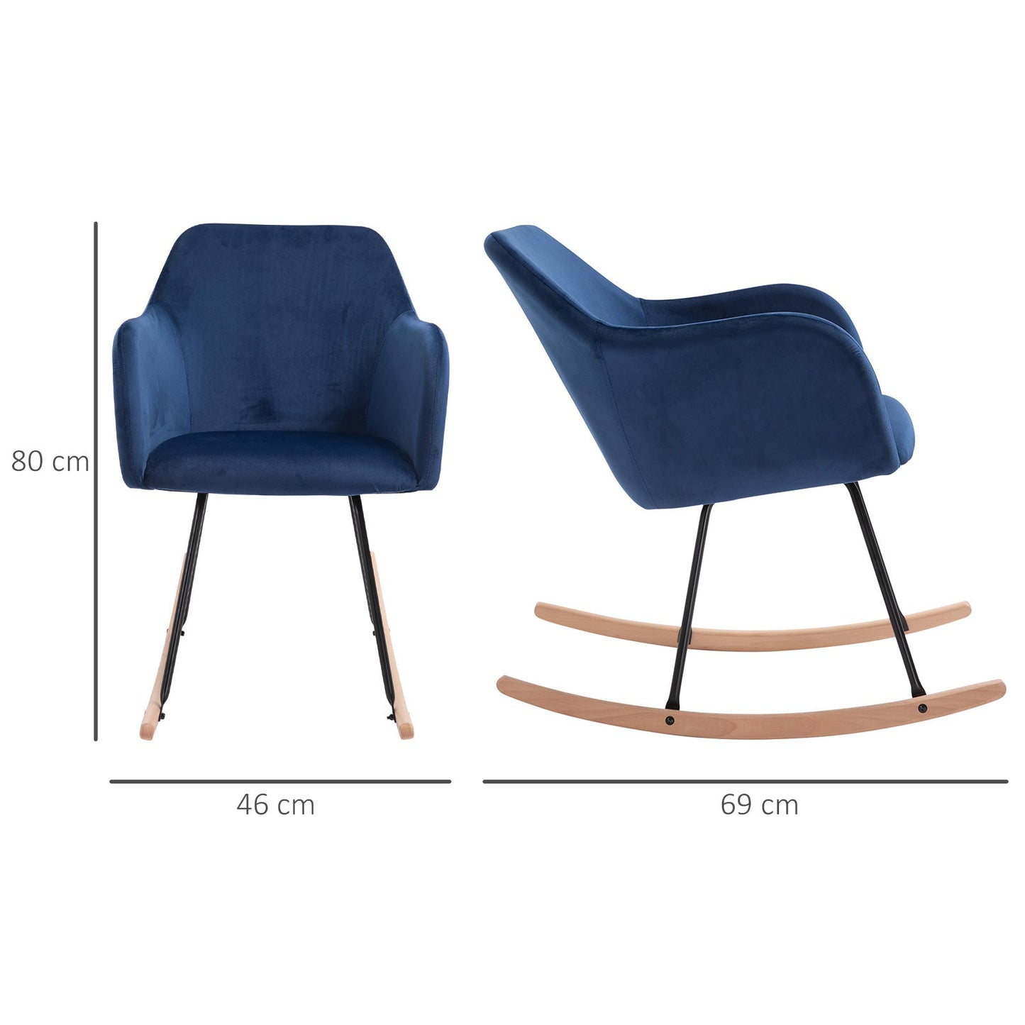 Rocking Armchair with Wooden Leg Metal Frame for Home Office Blue