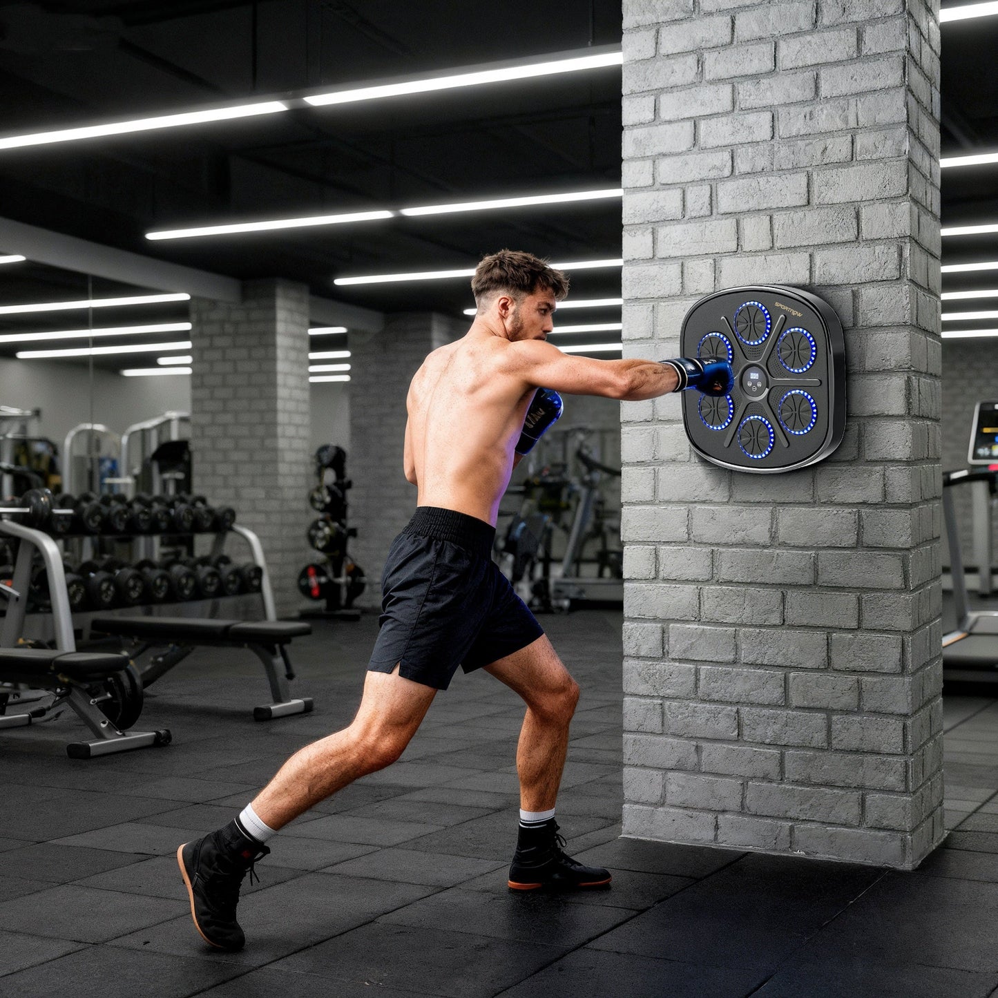 SPORTNOW Music Boxing Machine, Smart Bluetooth Boxing Machine Wall Mounted with 9 Speeds & Modes, LED Lights and Gloves, Punching Pad for Adults, Black