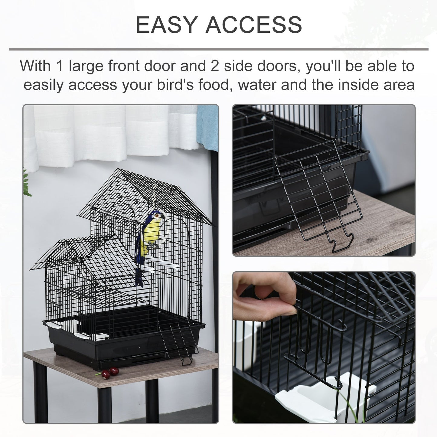 PawHut Metal Bird Cage w/ Plastic Perch Food Container Swing Ring Handle Small Black