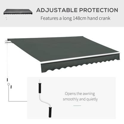 Outsunny 3,5M x 2,5M Markiza ręczna zwijana, osłona przeciwsłoneczna do ogrodu i na patio