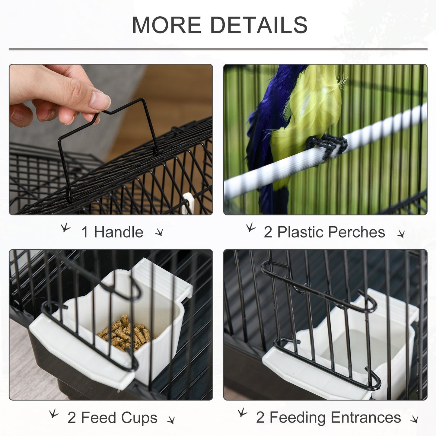 PawHut Metal Bird Cage w/ Plastic Perch Food Container Swing Ring Handle Small Black