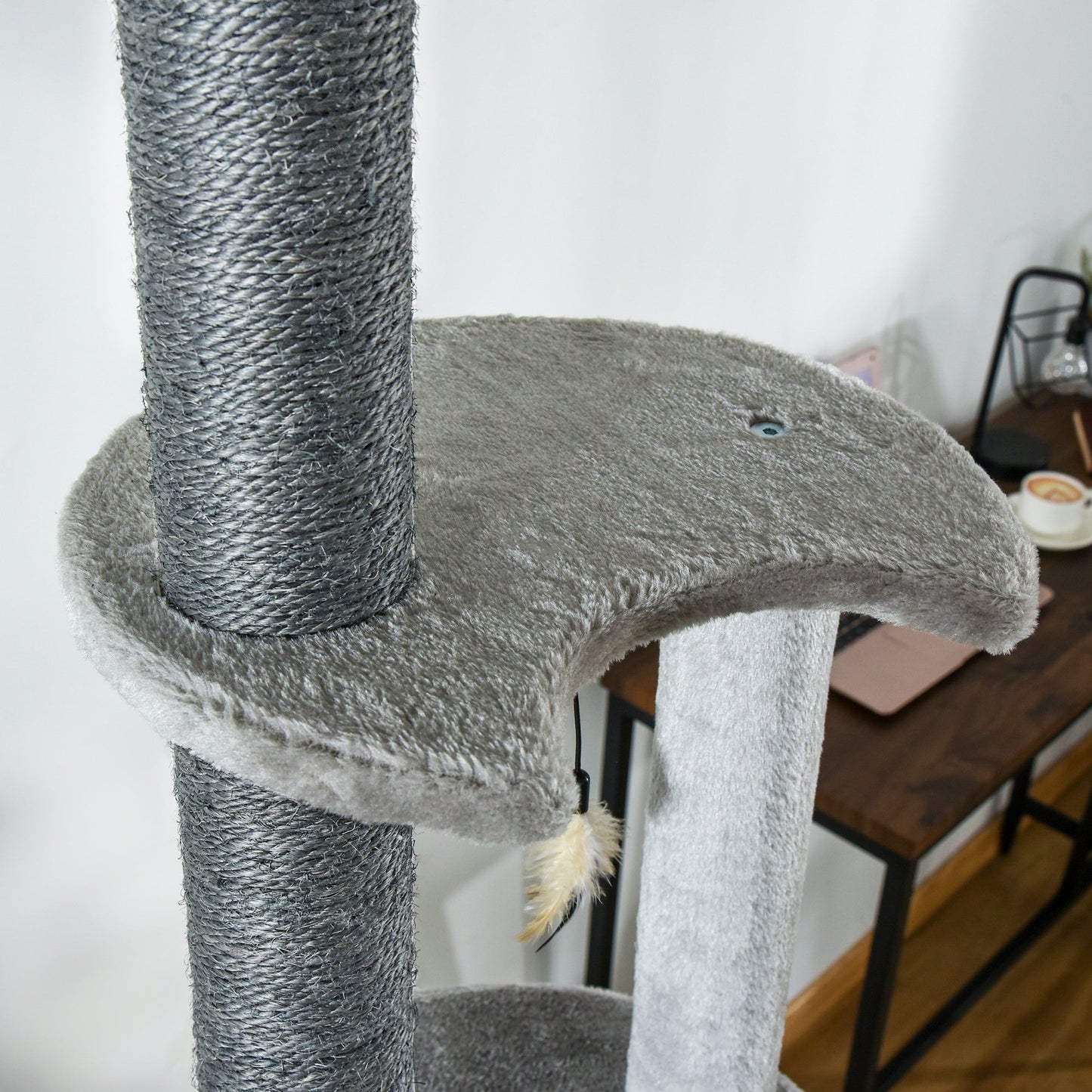 PawHut 255cm Floor To Ceiling Cat Tree for Indoor Cats Climber Scratching Post Adjustable Height Play Tower Removable Cover Grey