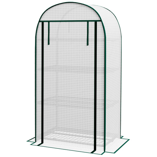 80 x 49 x 160cm Mini Greenhouse for Outdoor, Portable Gardening Plant Green House W/ Storage Shelf, Roll-Up Door Metal Frame And PE Cover, White