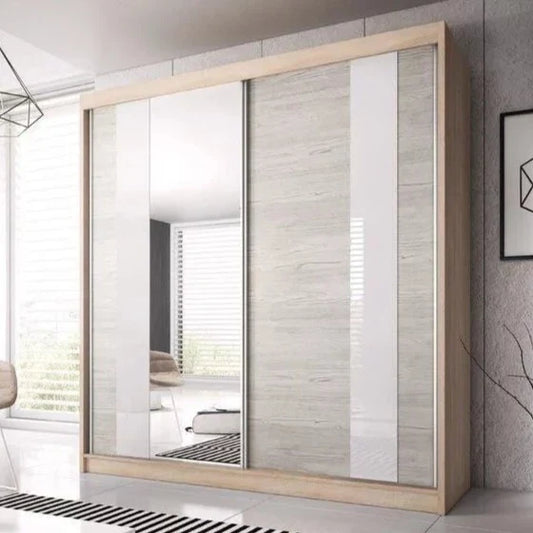 Malta-32 Sliding Mirror Door Wardrobe 203cm - Oak Sanoma