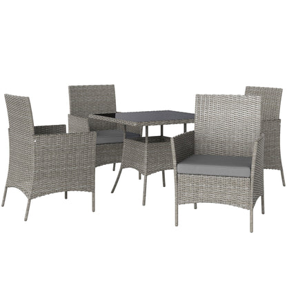 Outsunny Five-Pieces Rattan Dining Set - Light Grey