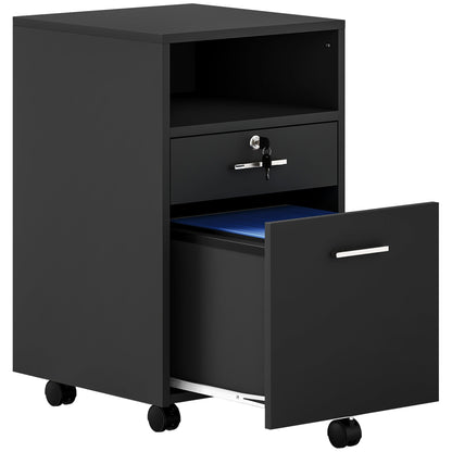 Vinsetto Lockable Two-Drawer Filing Cabinet, with Wheels - Black