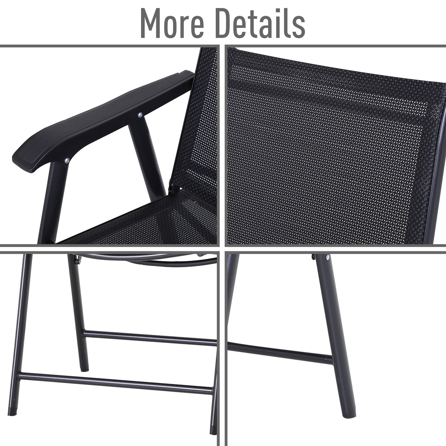 Outsunny Steel Frame Set of 2 Foldable Outdoor Garden Chairs Black