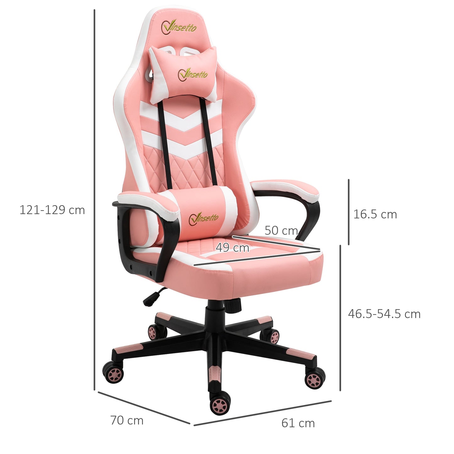 Vinsetto Gaming Chair, Computer Desk Chair with Lumbar Support, Faux Leather Racing Chair with Headrest and Swivel Wheels for Home Office, Pink