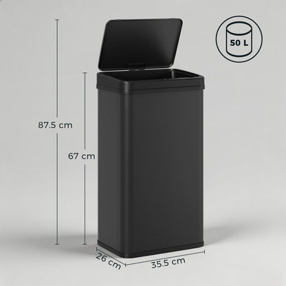 HOMCOM 50L Sensor Bin with Soft-Close Lid, Stainless Steel Automatic Touchless Motion Sensor Kitchen Bin, Black