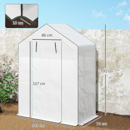 Outsunny 143 x 74cm Walk-In Greenhouse, with Shelves - White