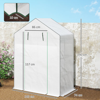 Outsunny 143 x 74cm Walk-In Greenhouse z półkami - biały