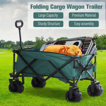 Outsunny 140L Festival Trolley on Wheels, Folding Camping Trolley Cart with Telescopic Handle, Big Wheels for Outdoor Garden Beach Fishing, Green