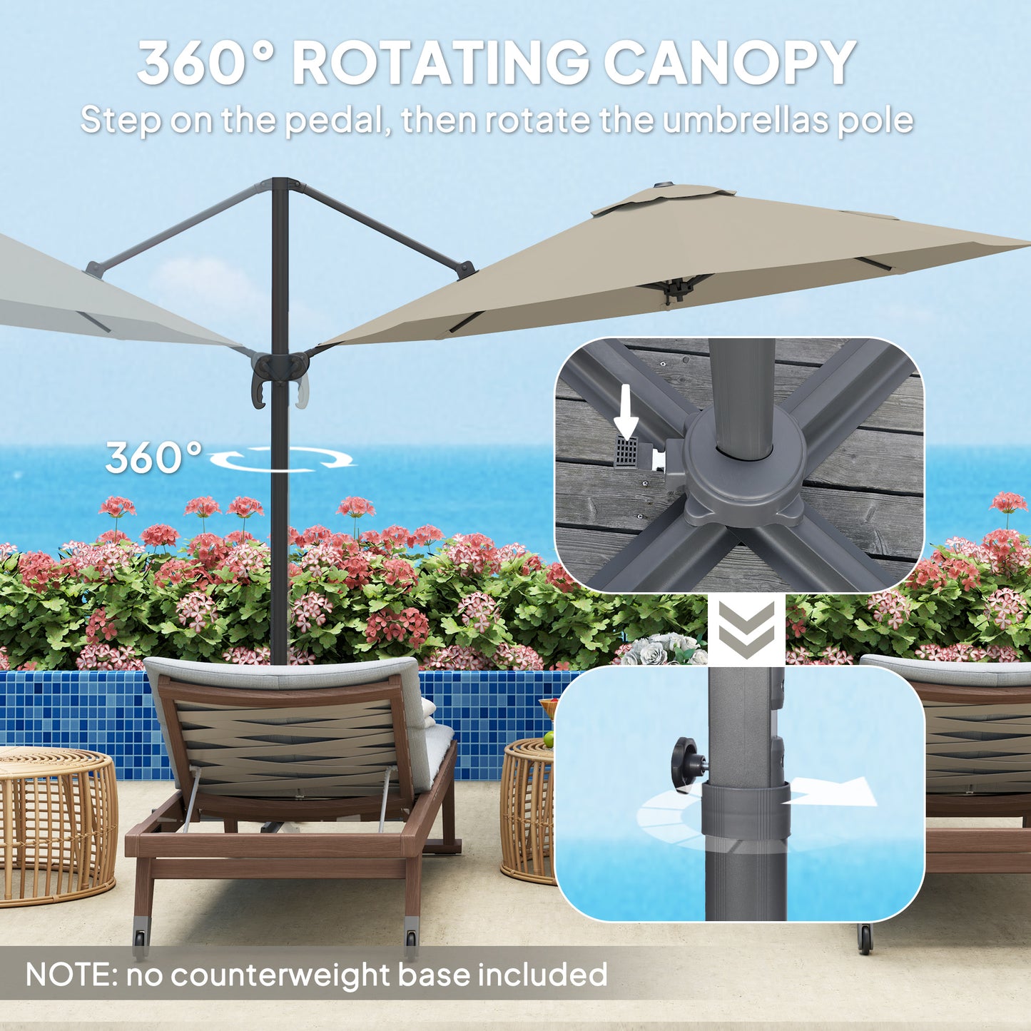 Outsunny 3 x 3(m) Cantilever Parasol with Cross Base, Garden Umbrella with 360√Ç¬∞ Rotation, Crank Handle and Tilt for Outdoor, Light Grey
