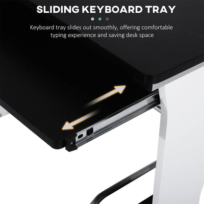 HOMCOM Computer Desk with Sliding Keyboard Tray, Storage Drawers and Host Box Shelf, Home Office Desk, Study Workstation, 100 x 52 x 75cm, Black