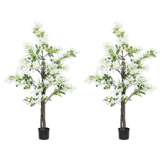 HOMCOM Artificial Plants Honeysuckle Flower in Pot Fake Plants with Curved Boots for Indoor Outdoor 15x15x150cm Set of 2 White