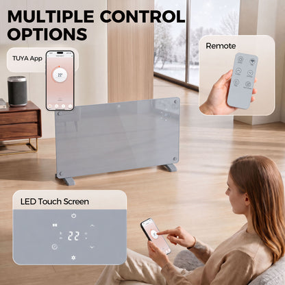 HOMCOM 2000W Smart Panel Heater Wall Mounted & Freestanding, Electric Heater with Weekly Timer, Open Window & Anti-Frost, Grey