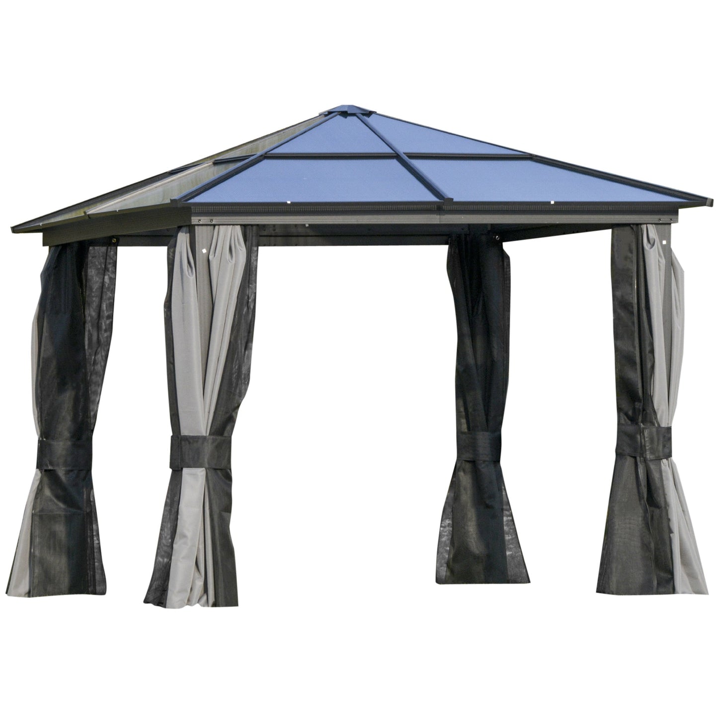 Outsunny 3 x 3(m) Hardtop Gazebo with UV Resistant Polycarbonate Roof & Aluminium Frame, Garden Pavilion with Mosquito Netting and Curtains