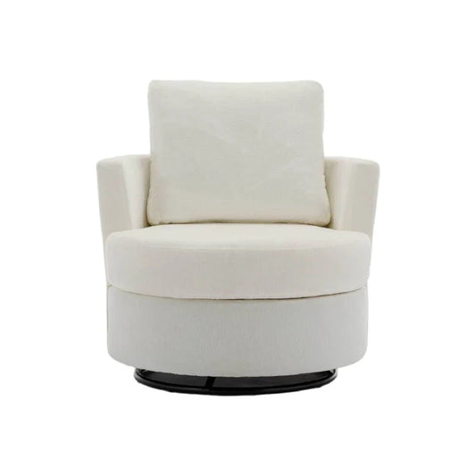 Chenille Swivel Recliner with Back Cushion, Thick Foam Padding, 360° Rotation, 83x78.5x86 cm, Ivory