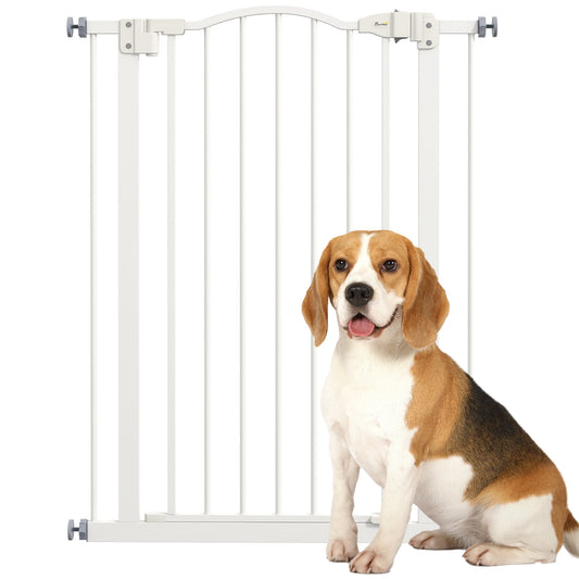 PawHut Pressure Fit Dog Stair Gate Bez wiercenia Bramka bezpieczeństwa Automatyczne zamykanie do drzwi, korytarzy, 74-80 cm Regulowana, 94 cm wysokości, biała