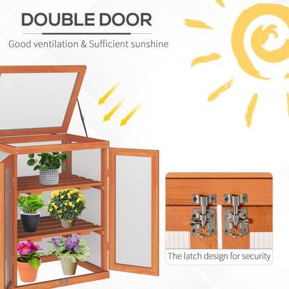 Outsunny 3-tier Wood Greenhouse Garden Polycarbonate Cold Frame Grow House w/ Storage Shelf for Plants, Flowers, Orange