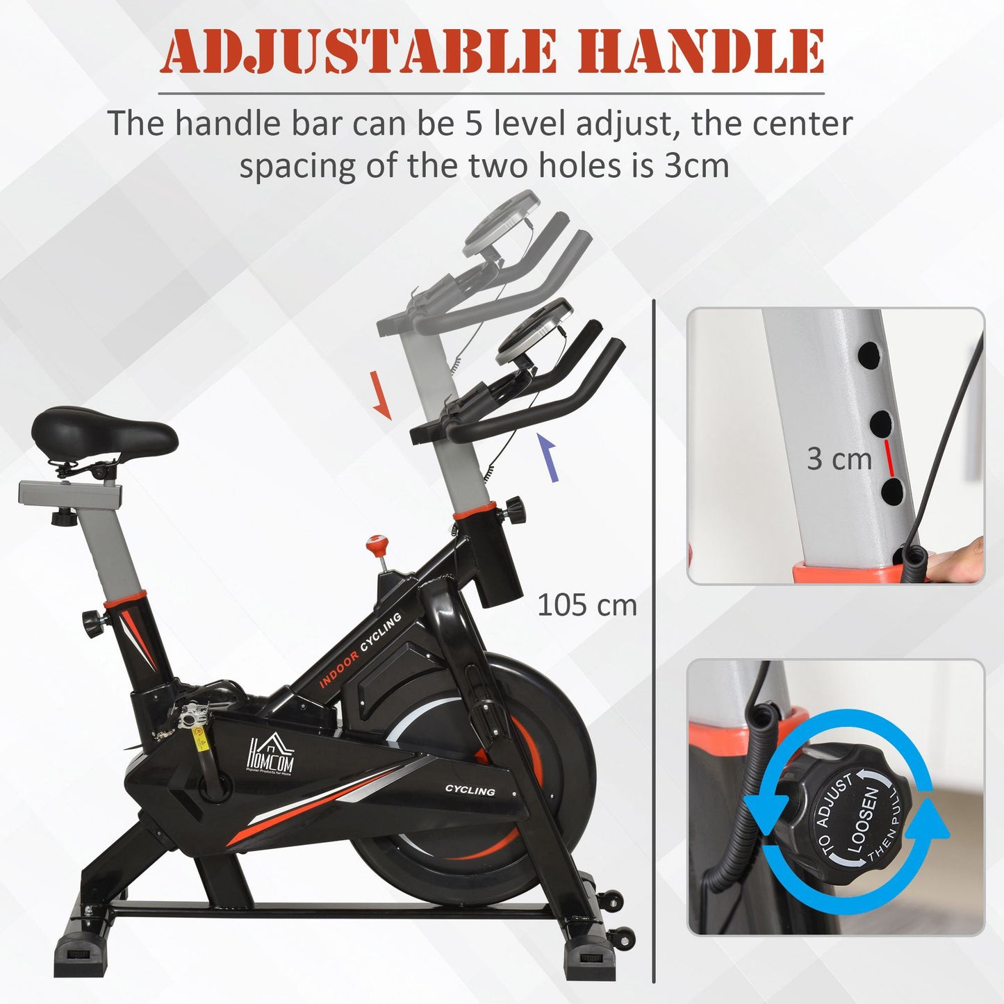 HOMCOM Stationary Exercise Bike, 10kg Flywheel Cycling Machine with Adjustable Resistance, LCD Monitor, Phone and Bottle Holder for Home Gym Office Cardio Workout Aerobic Training