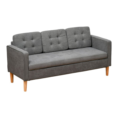 HOMCOM Nowoczesna 3-osobowa sofa z ukrytym schowkiem, 169 cm pikowana bawełniana kanapa z drewnianymi nogami, kompaktowa sofa do salonu, szara