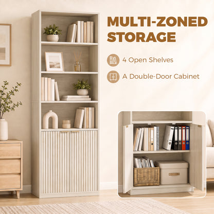HOMCOM Bookcase Adjustable Shelf Bookshelf Anti-Tip Hardware 6-Tier, Oak Wood Effect
