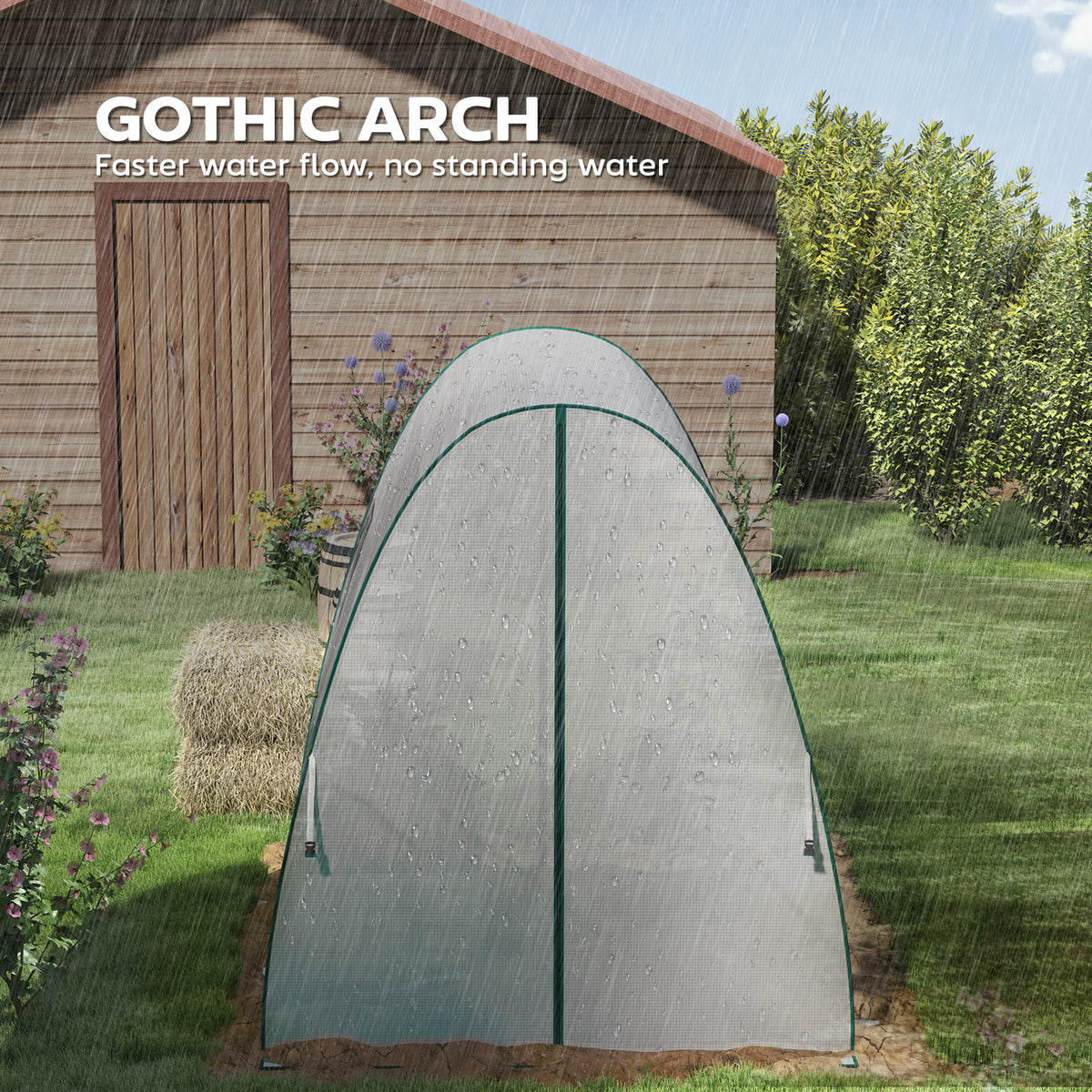Outsunny Polytunnel Greenhouse with Sandbags, Walk-In Tunnel Green House with 2 Doors and Screen Windows, 1.8 x 1.8 x 2m, White