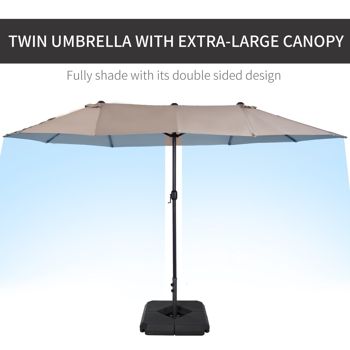 Outsunny 4,6 m Parasol ogrodowy dwustronny parasol przeciwsłoneczny na patio, zadaszenie, osłona rynkowa, baldachim z podstawą ciężarkową, brązowy
