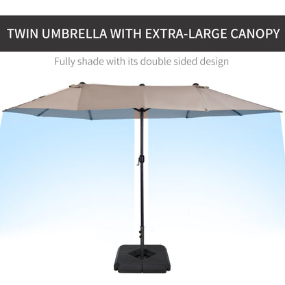 Outsunny 4,6 m Parasol ogrodowy dwustronny parasol przeciwsłoneczny na patio, zadaszenie, osłona rynkowa, baldachim z podstawą ciężarkową, brązowy