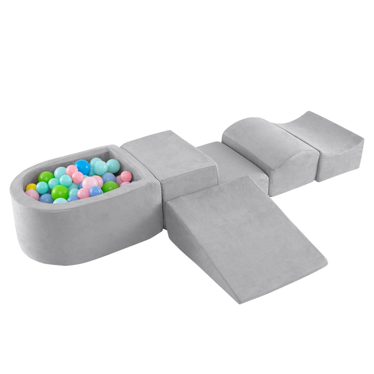 5-Piece Climb and Crawl Playset with Ball Pit for Kids-Grey