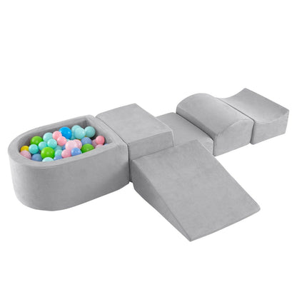 5-Piece Climb and Crawl Playset with Ball Pit for Kids-Grey