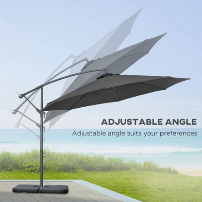 3m Overhanging Garden Parasol, With Cross Base - Grey