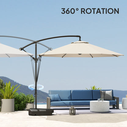 Outsunny 3(m) Garden Cantilever Parasol with Fillable Base, Wind Protection Strap, Cover, Round Banana Hanging Umbrella with Crank Handle and Tilt, Patio Umbrella for Outdoor Sun Shade, UPF50+, Cream