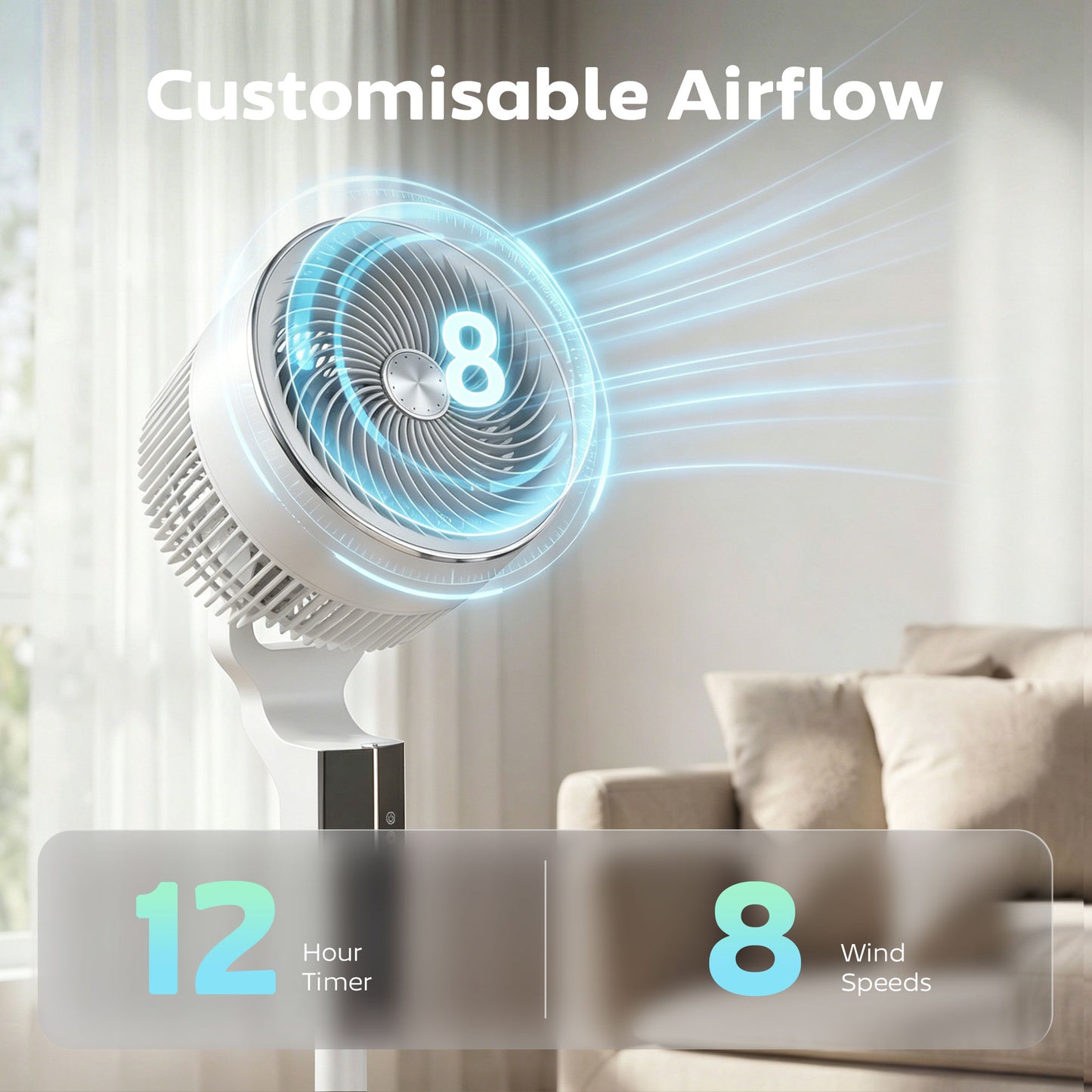 HOMCOM 20 dB Silent Standing Fan for Bedroom, 46" Pedestal Fan with Remote, 85Â° Oscillating, 8 Speeds, White