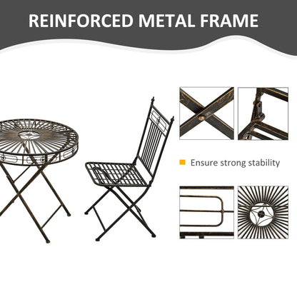 Outsunny 3 Piece Garden Bistro Set with 2 Folding Chairs and 1 Folding Table, Metal Frame for Lawn, Backyard and Porch, Bronze