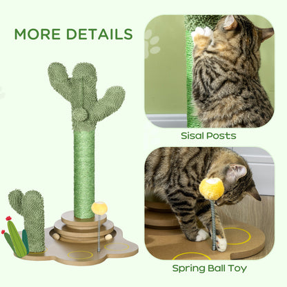 PawHut 60cm Chenille Cat Tree, with Interactive Toy Balls, Sisal Scratching Posts - Green