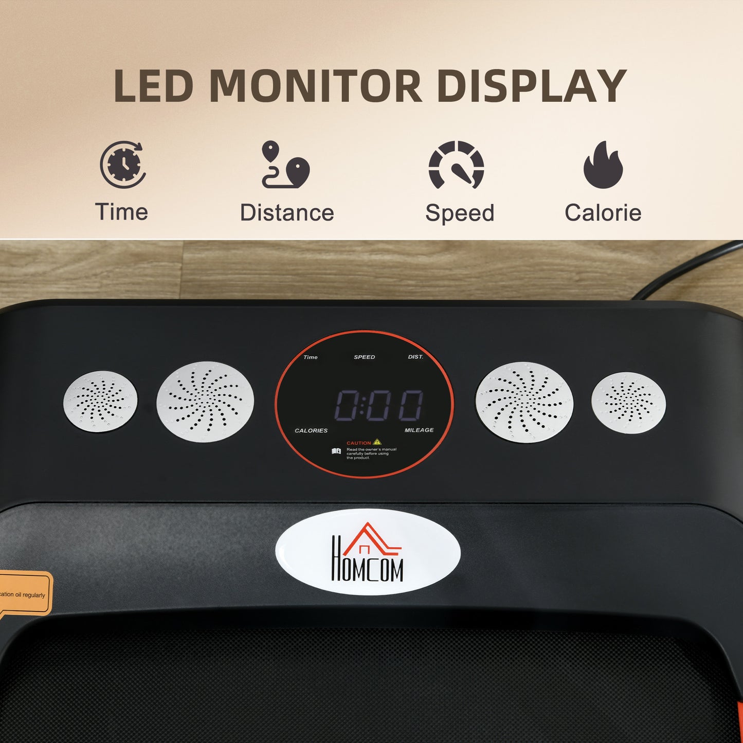 HOMCOM Foldable Walking Treadmill, with LED Display and Wheels, for Home, Office & Fitness Studio, Red