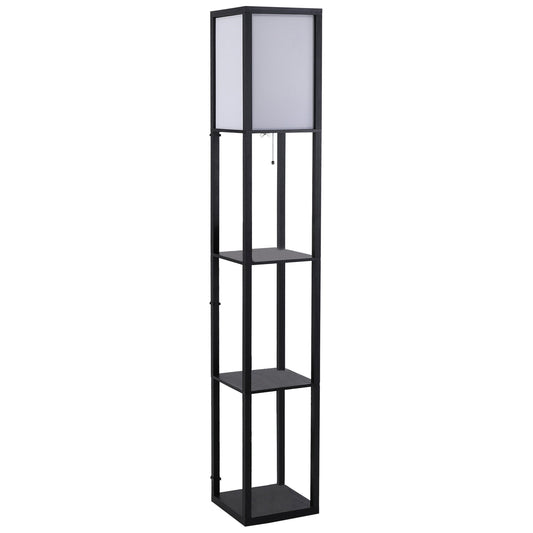 Lampa podłogowa HOMCOM 3-poziomowa, lampa podłogowa z półką, lampa stojąca do czytania do salonu, sypialni, kuchni, jadalni, biura, akademika, 160 cm, czarna