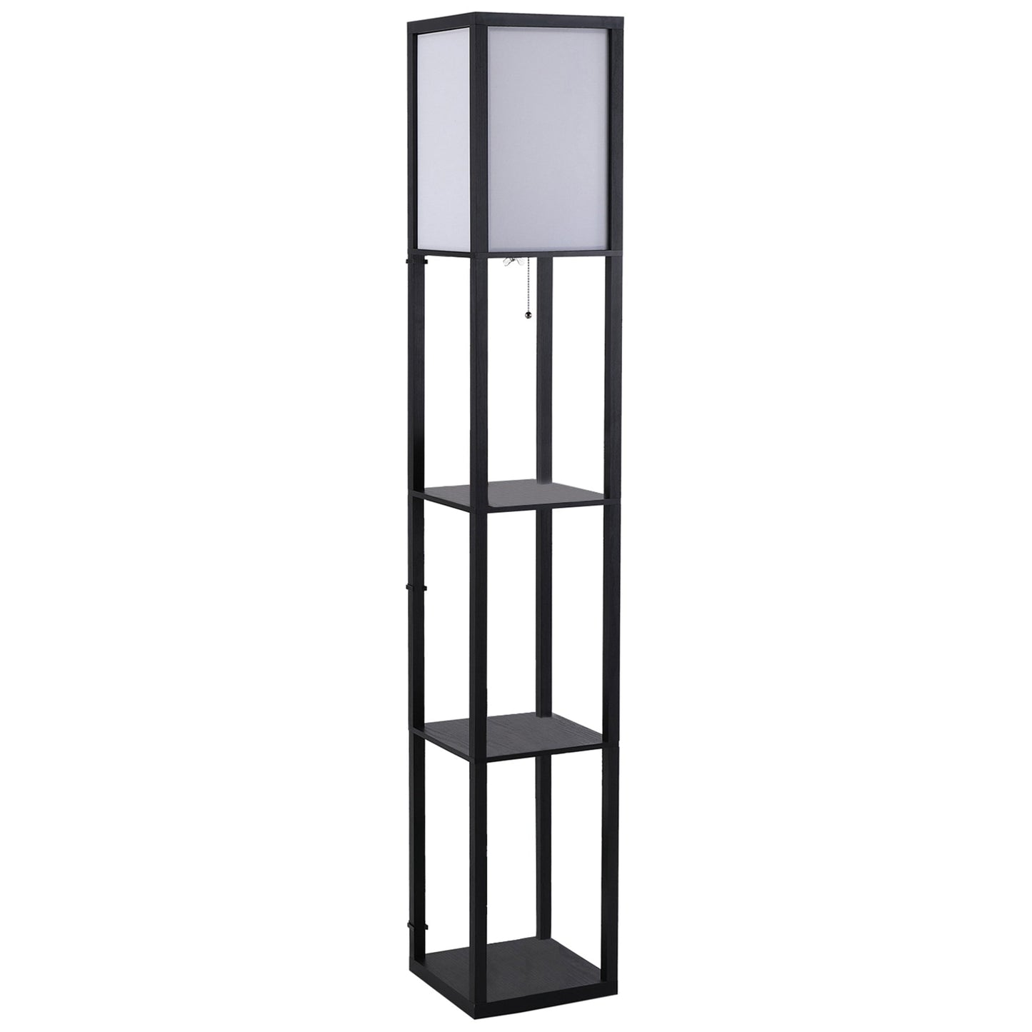 HOMCOM Floor Lamp with Shelves and Top Light, Modern Corner Standing Lamp for Living Room, Bedroom, Bulb not Included, Black