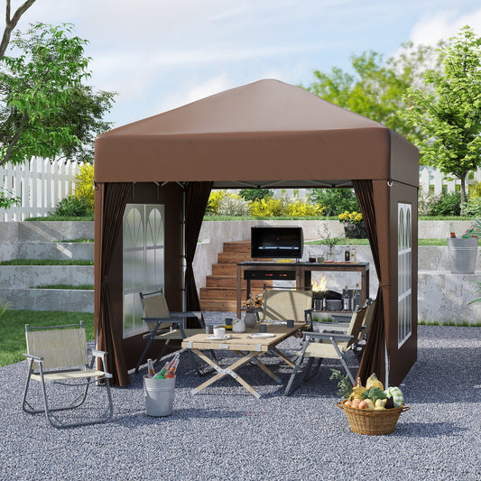Outsunny 2 x 2 m Garden Pop Up Gazebo, namiot weselny, wodoodporna markiza z bocznymi ścianami, okna, torba transportowa, kawa