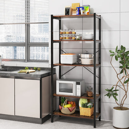 5-Tier Bookshelf Bookcase with Metal Frame and Dual Anti-Tipping Kits-Rustic Brown